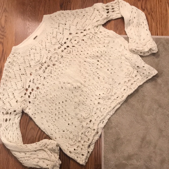 Free People Traveling Lace Crochet Slouchy Sweater - Picture 2 of 8